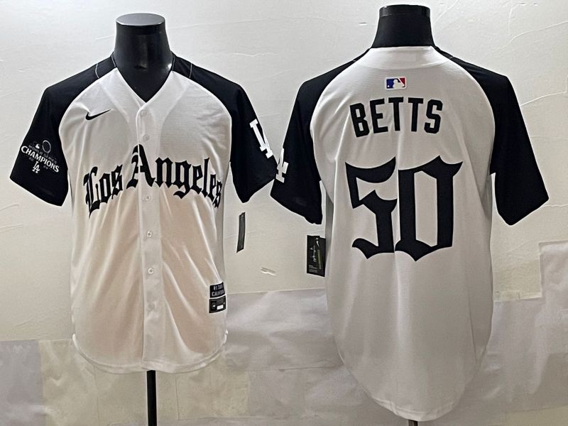 Men 2025 Los Angeles Dodgers #50 Betts White black Five generations Joint Name Nike MLB Jersey style 5264->los angeles dodgers->MLB Jersey